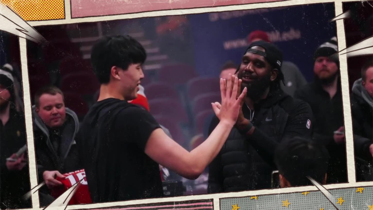 杨瀚森见到了昔日开拓者状元中锋奥登！还和奥登比手掌大小️