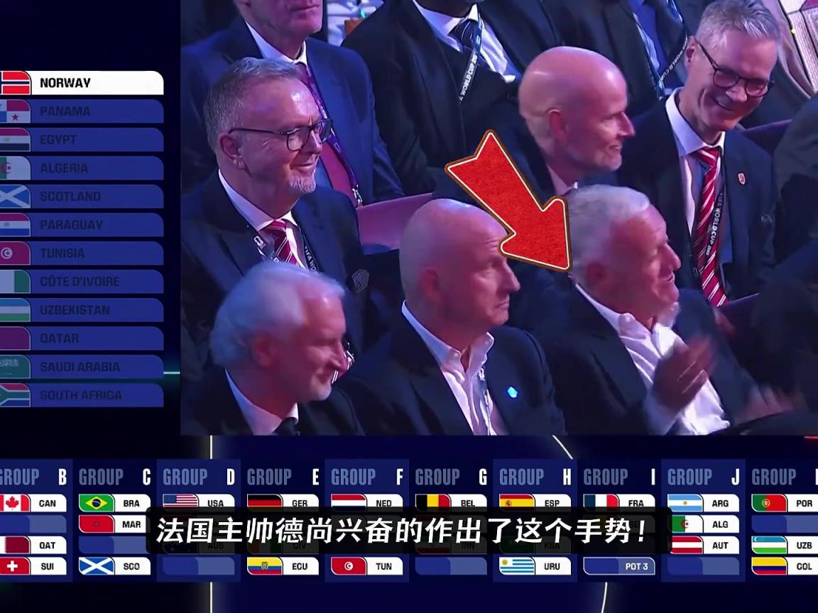 当法国和挪威抽到一组后，德尚在座位上兴奋得手舞足蹈~