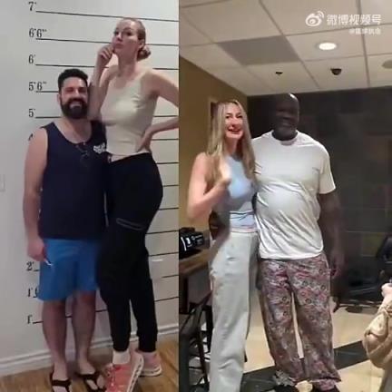 咋还上手了？奥尼尔和世界最高职业女模特叶卡捷琳娜·利西娜见面