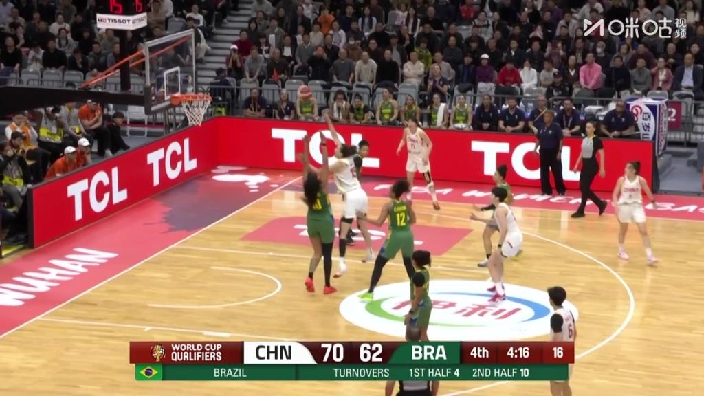 关键时刻还看双塔！巴西女篮将比分最近，韩旭张子宇连续取分稳住局势