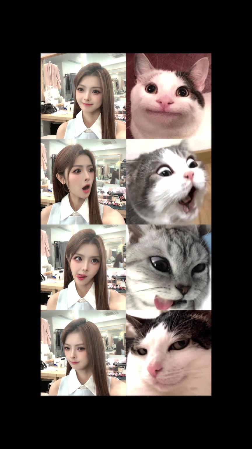 可爱女主持泱泱晒模仿猫咪表情包四连拍~