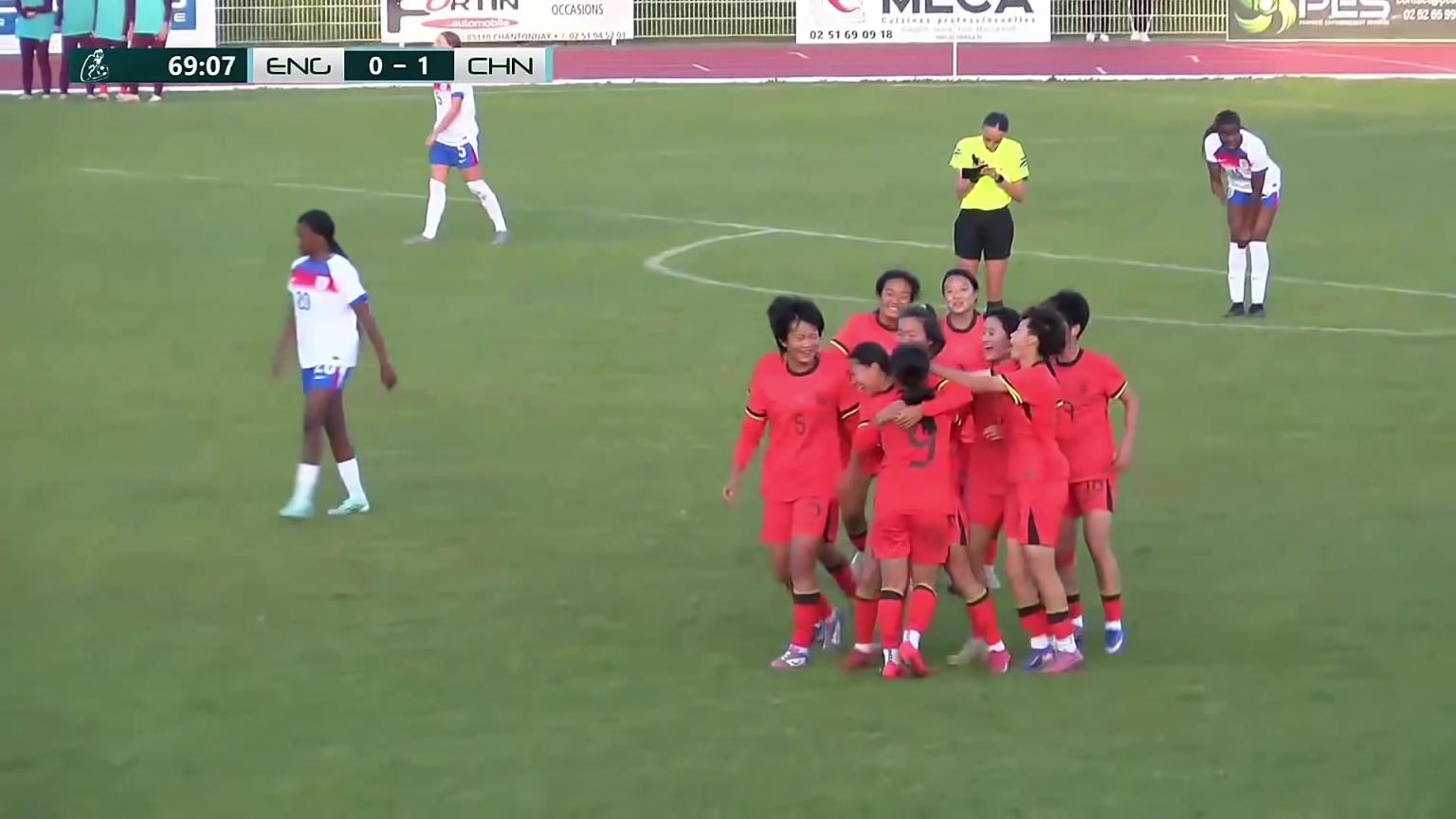 漂亮！第69分钟朱派淅单刀破门，中国U16女足1-0领先英格兰女足！